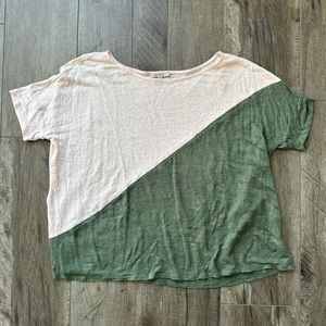EUC Bordeaux x Anthropologie Light Pink and Olive Green Color Block Top
